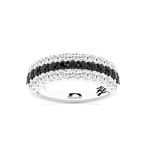 2 ct. tw. Triple-Row Black & White Lab Grown Diamond Ring in Sterling Silver
