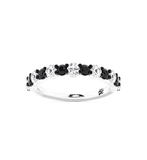 Alternating Black and White Diamond Band with Black Enamel tipped prongs.