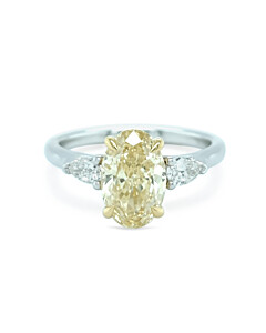 2 1/2 ct. tw. Oval Fancy Yellow Three Stone Engagement Ring in 14K White and Yellow Gold