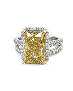 7 ct.tw. Radiant Fancy Yellow Hallow Bridal Set in 14K White and Yellow Gold
