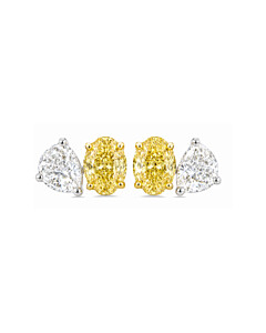 Toi Et Moi Oval and Pear Stud Earrings in 14K White and Yellow Gold