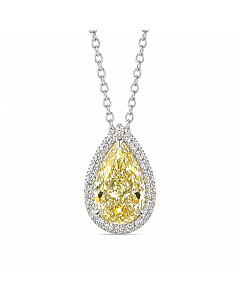 2 2/5 ct. tw. Pear Fancy Yellow Halo Pendant in 14k White and Yellow Gold