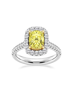 1 ct. tw. Cushion Fancy Yellow Hallow Engagement Ring in 10K White and Yellow Gold