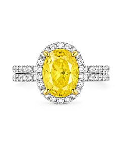 6 3/4 ct. tw. Oval Fancy Yellow Bridal Set in 14K White and Yellow Gold