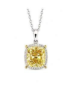 7 ct. tw. Cushion Fancy Yellow Halo Pendant in 14k White and Yellow Gold