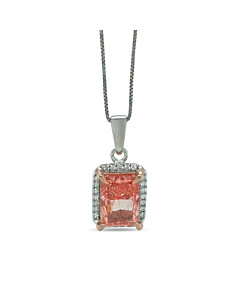 3 ct. tw. Radiant Fancy Pink Halo Pendant in 14k White and Pink Gold