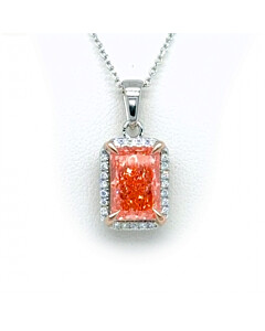 3 ct. tw. Radiant Fancy Pink Halo Pendant in 14k White and Pink Gold