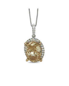 5 1/4 ct. tw. Oval Fancy Yellow Halo Pendant in 14k White and Yellow Gold
