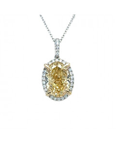 5 1/4 ct. tw. Yellow Oval Halo Pendant in 14k White and Yellow Gold