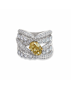 LGD-RN425750-GT87 4 ct. tw. Fancy Yellow Oval and White Round Lab Diamond Cocktail Ring in 14kt White & Yellow Gold