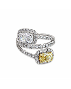 LGD-RN426358-GT87 3 ct. tw. Fancy Yellow and White Cushion Cut Lab Diamond Toi et Moi Ring in 14kt White & Yellow Gold