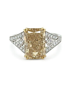 5 1/4 ct. tw. Radiant Fancy Yellow Engagemen Ring in 14K White and Yellow Gold