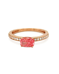 1 ct. tw. Elongated Cushion Fancy Pink Side Stone Engagemen Ring in 14K Rose Gold