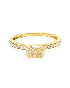 1 ct. tw. Elongated Cushion Fancy Yellow Side Stone Engagemen Ring in 14K Yellow Gold