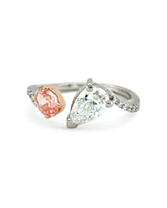 Oval Fancy Pink and Pear Toi Et Moi Ring in 14K White and Rose Gold