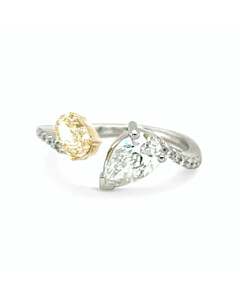Oval Fancy Yellow and Pear Toi Et Moi Ring in 14K White and Yellow Gold
