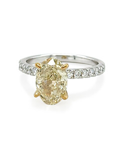 3 ct. tw. Oval Fancy Yellow Side Stone Engagment Ring in 14K White and Yellow Gold