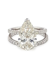 4 1/2 ct. tw. Pear Side Stone Bridal Set 14K White Ring