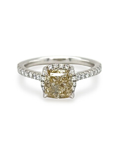 2 ct. tw. Cushion Fancy Yellow Hallow Engagement Ring in 14K White and Yellow Gold