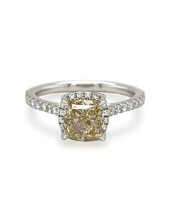 2 ct.tw. Cushion Fancy Yellow Engagemen Ring in 14K White and Yellow Gold