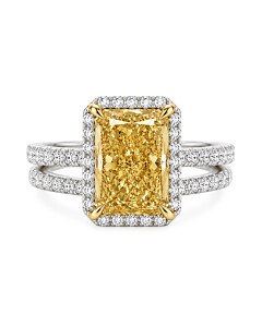 6 1/2 ct. tw. Radiant Fancy Yellow Bridal Set in 14K White and Yellow Gold