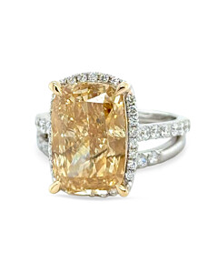 7 3/4 ct. tw. Elongated Cushion Fancy Yellow Bridal Set in 14K White and Yellow Gold