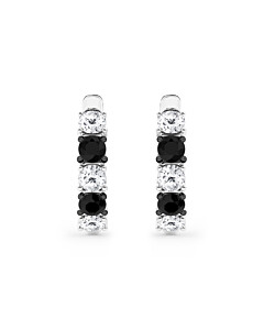 Alternating Black & White Lab Grown Diamond Huggie Earrings in Sterling Silver