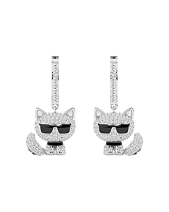 Pavé Choupette Cat Drop Huggie Earrings in Sterling Silver