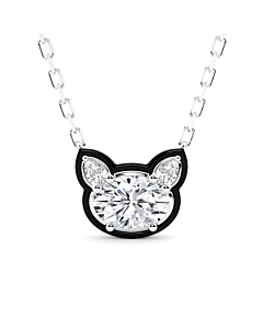 Choupette Cat Black Enamel Lab Grown Diamond Pendant Necklace in Sterling Silver