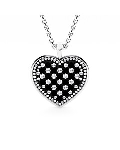 Black & White Lab Grown Diamond Heart Pendant Necklace with Black Enamel in Sterling Silver