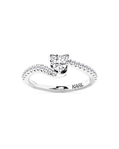 Karl Lagerfeld cat-inspired lab grown diamond ring with pavé split shank and KARL logo engraving
